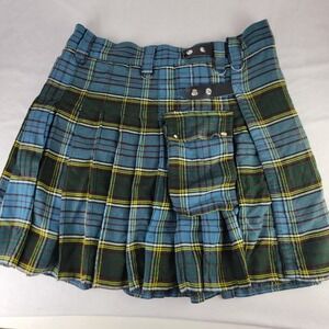 Mens Blue Tartan Plaid Utility Kilt with Cargo Pockets and D-Rings 42 Waist